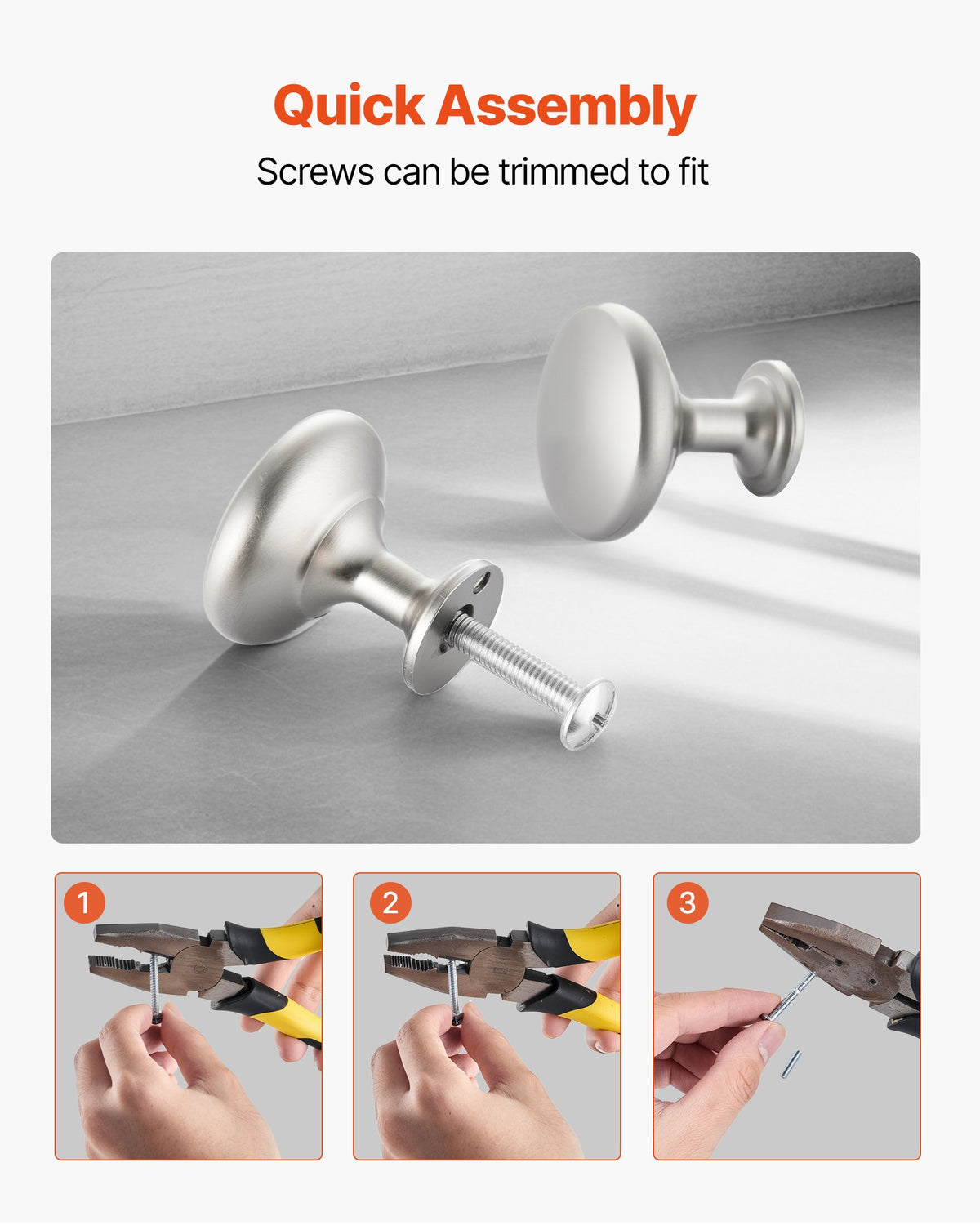 VEVOR Cabinet Knobs, 25 Pack, 1.1 Inch Zinc Alloy Drawer Pulls & Door Handles, Mushroom Kitchen Dresser Solid Knobs, Cupboard Hardware with Screws for Bathroom Closet Cabinets Drawers, Nickel Color - CJXNJDMGT25PMSFU4001V0 - view 6