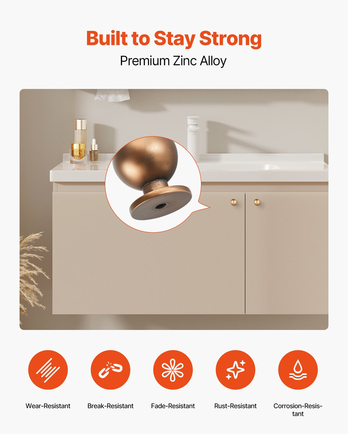 VEVOR Cabinet Knobs, 12 Pack, 0.98 Inch Zinc Alloy Drawer Pulls Door Handles, Round Kitchen Dresser Solid Knobs Cupboard Hardware with Screws for Bathroom Closet Cabinets Drawers, Antique Brass Color - CJXNYQ12PCS0E1OAF001V0 - view 4