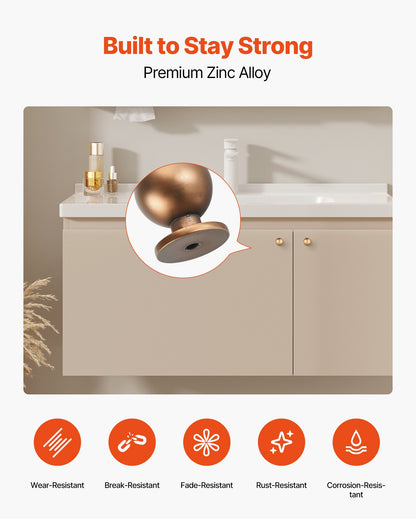 VEVOR Cabinet Knobs, 12 Pack, 0.98 Inch Zinc Alloy Drawer Pulls Door Handles, Round Kitchen Dresser Solid Knobs Cupboard Hardware with Screws for Bathroom Closet Cabinets Drawers, Antique Brass Color - CJXNYQ12PCS0E1OAF001V0 - view 4