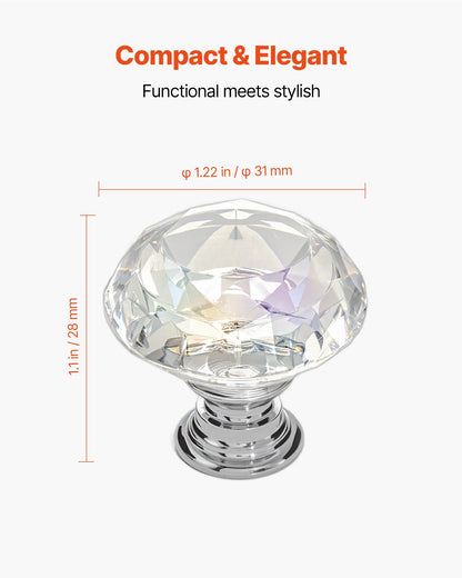 VEVOR Cabinet Knobs, 12 Pack, 1.22 Inch Acrylic & Zinc Alloy Drawer Pulls Door Handles, Diamond Kitchen Solid Knobs Dresser Handles, Cupboard Hardware with Screws for Bathroom Closet Cabinets Drawers - CJXNZSX12PCSPQLV9001V0 - view 3