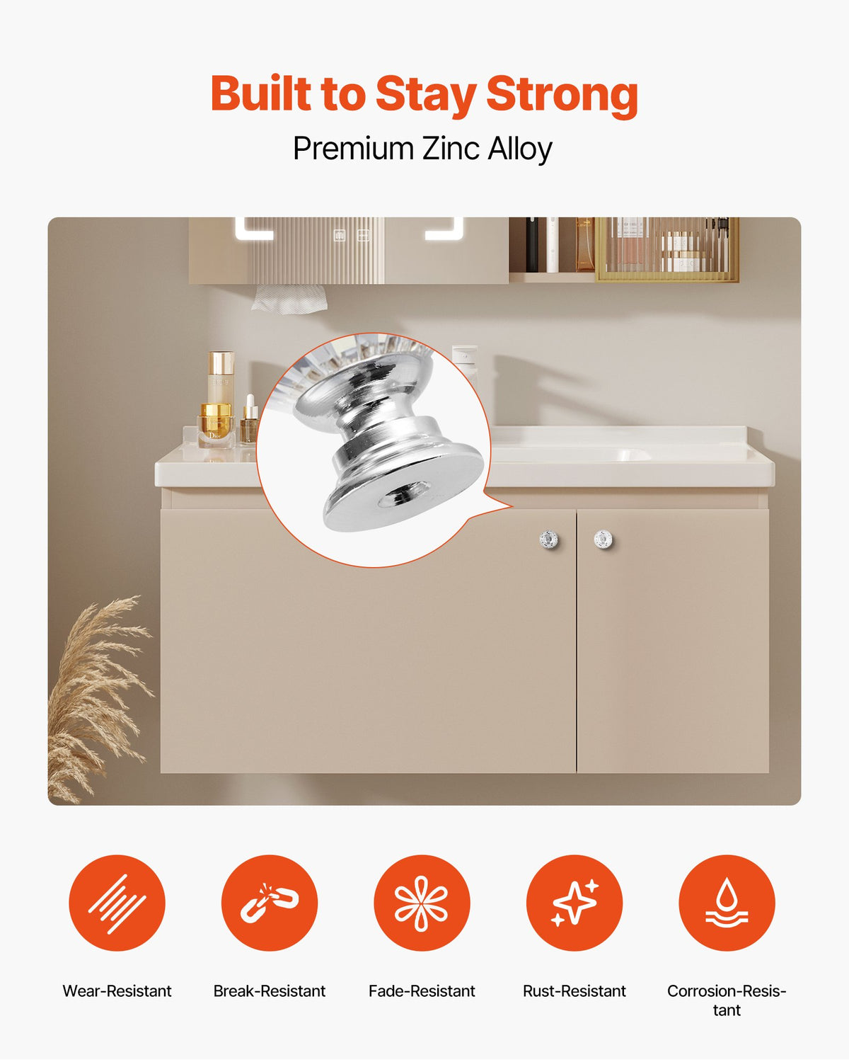 VEVOR Cabinet Knobs, 12 Pack, 1.22 Inch Acrylic & Zinc Alloy Drawer Pulls Door Handles, Diamond Kitchen Solid Knobs Dresser Handles, Cupboard Hardware with Screws for Bathroom Closet Cabinets Drawers - CJXNZSX12PCSPQLV9001V0 - view 4