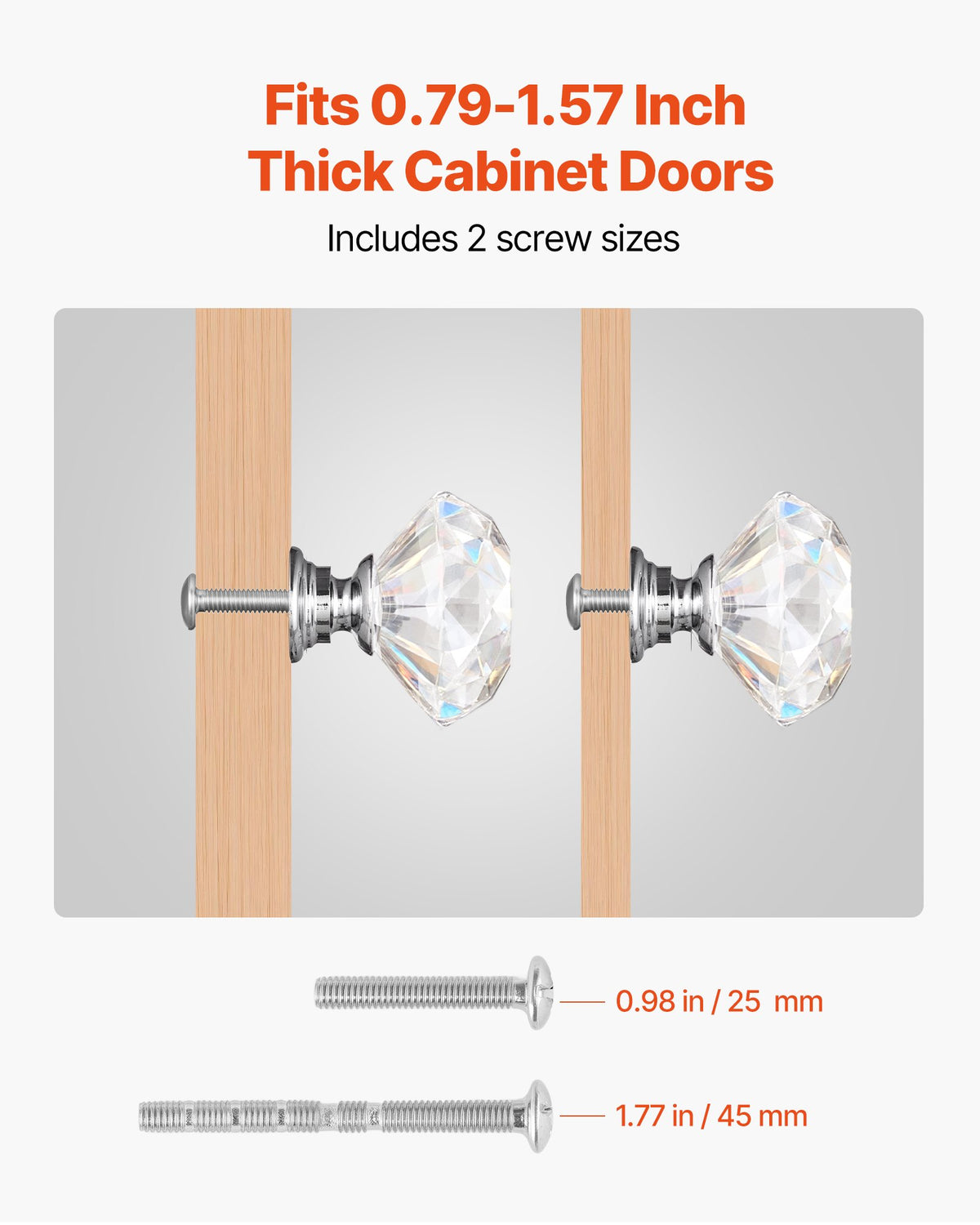 VEVOR Cabinet Knobs, 12 Pack, 1.22 Inch Acrylic & Zinc Alloy Drawer Pulls Door Handles, Diamond Kitchen Solid Knobs Dresser Handles, Cupboard Hardware with Screws for Bathroom Closet Cabinets Drawers - CJXNZSX12PCSPQLV9001V0 - view 5