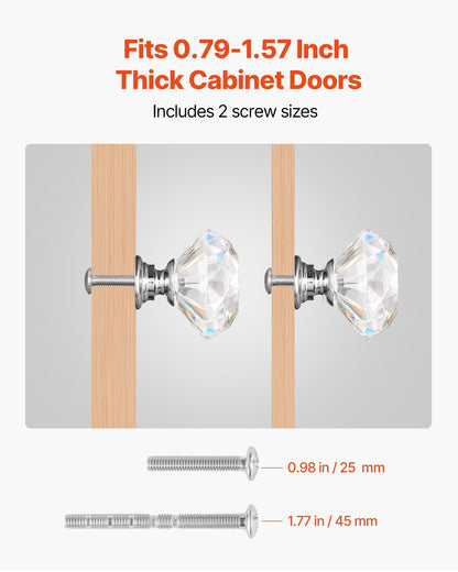 VEVOR Cabinet Knobs, 12 Pack, 1.22 Inch Acrylic & Zinc Alloy Drawer Pulls Door Handles, Diamond Kitchen Solid Knobs Dresser Handles, Cupboard Hardware with Screws for Bathroom Closet Cabinets Drawers - CJXNZSX12PCSPQLV9001V0 - view 5
