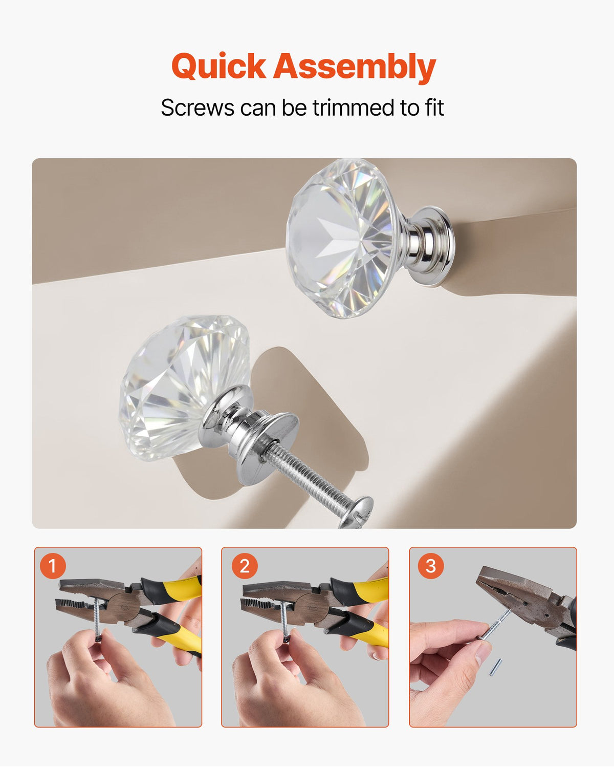 VEVOR Cabinet Knobs, 12 Pack, 1.22 Inch Acrylic & Zinc Alloy Drawer Pulls Door Handles, Diamond Kitchen Solid Knobs Dresser Handles, Cupboard Hardware with Screws for Bathroom Closet Cabinets Drawers - CJXNZSX12PCSPQLV9001V0 - view 6
