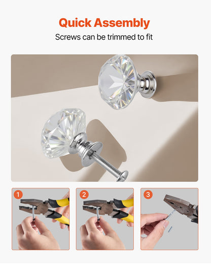 VEVOR Cabinet Knobs, 12 Pack, 1.22 Inch Acrylic & Zinc Alloy Drawer Pulls Door Handles, Diamond Kitchen Solid Knobs Dresser Handles, Cupboard Hardware with Screws for Bathroom Closet Cabinets Drawers - CJXNZSX12PCSPQLV9001V0 - view 6