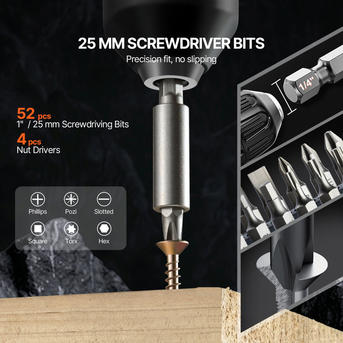 VEVOR Drill Bit Set, 100 Pieces Drill and Driver Bit Set, Screwdriver Bit Set Suitable for Wood Metal Cement Drilling and Screw Driving, Drill Bit Sets Combo Kit Assorted in Organized Carrying Case - CJZHQZTZ111PAG8NYV0 - view 5