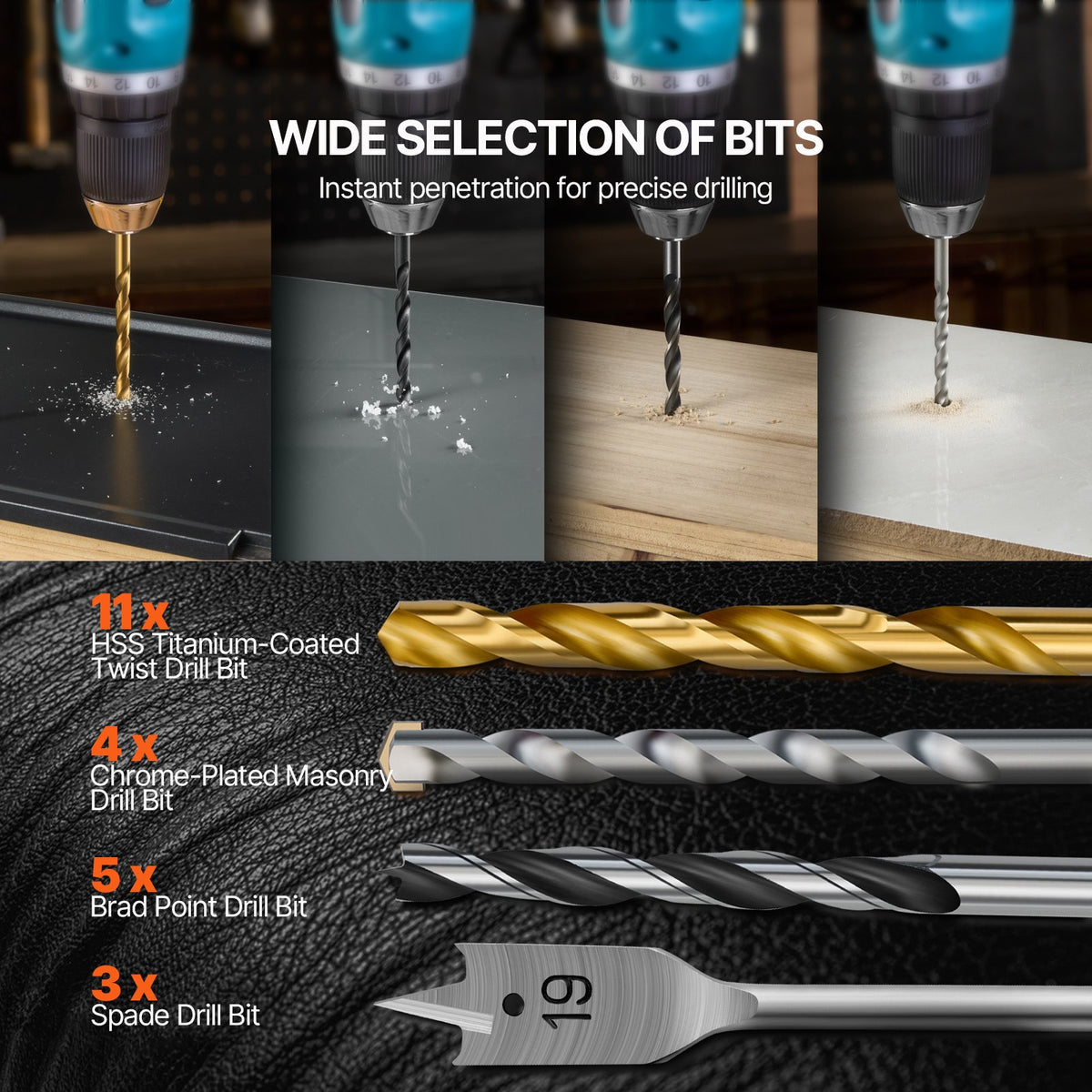 VEVOR Drill Bit Set, 101 Pieces Drill and Driver Bit Set, Screwdriver Bit Set Suitable for Wood Metal Cement Drilling and Screw Driving, Drill Bit Sets Combo Kit Assorted in Organized Carrying Case - CJZHQZTZ112P5AA14V0 - view 4