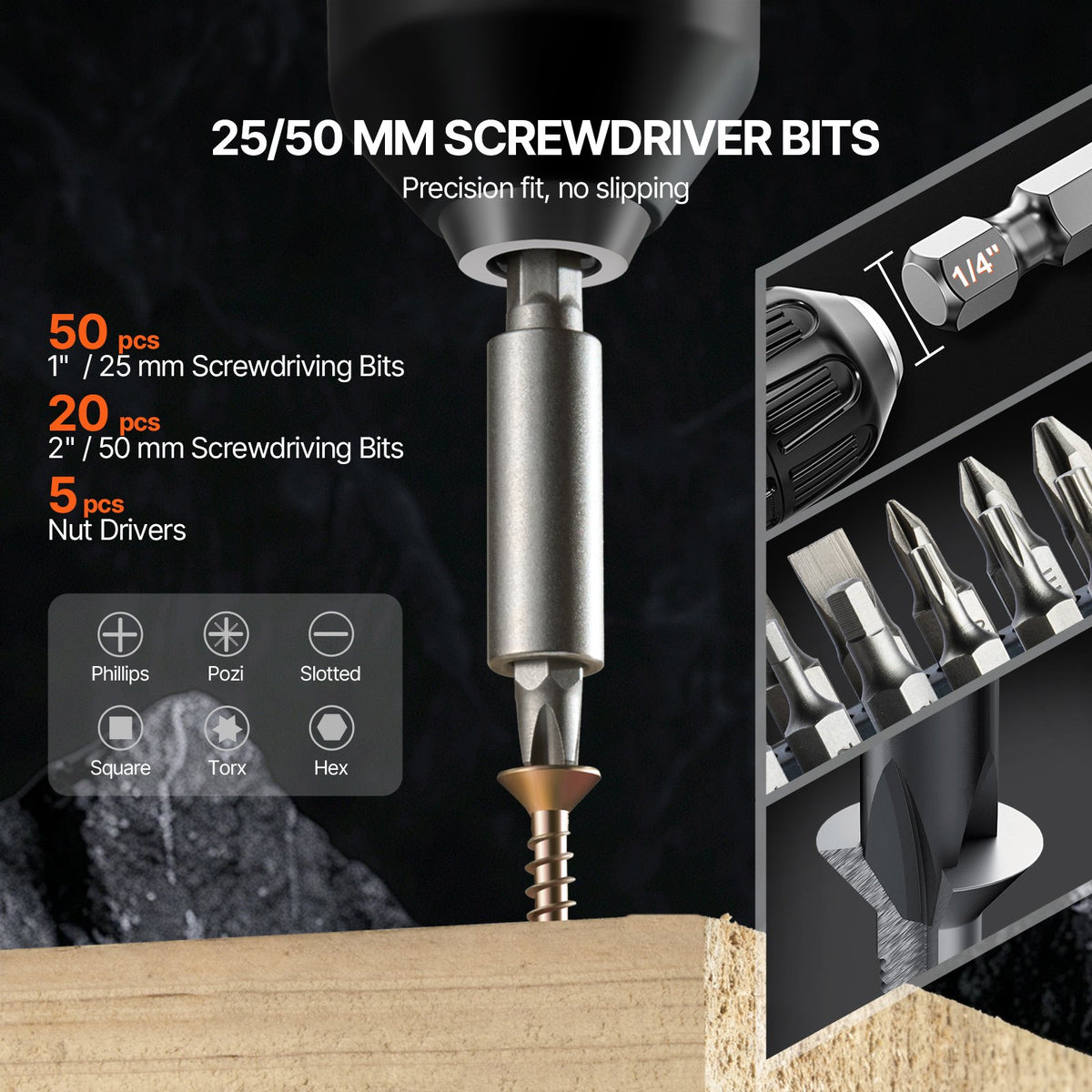 VEVOR Drill Bit Set, 101 Pieces Drill and Driver Bit Set, Screwdriver Bit Set Suitable for Wood Metal Cement Drilling and Screw Driving, Drill Bit Sets Combo Kit Assorted in Organized Carrying Case - CJZHQZTZ112P5AA14V0 - view 5
