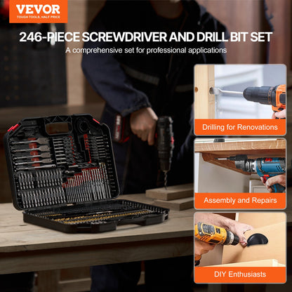 VEVOR Drill Bit Set, 246 Pieces Drill and Driver Bit Set, Screwdriver Bit Set Suitable for Wood Metal Cement Drilling and Screw Driving, Drill Bit Sets Combo Kit Assorted in Organized Carrying Case - CJZHQZTZ246PK9I75V0 - view 3