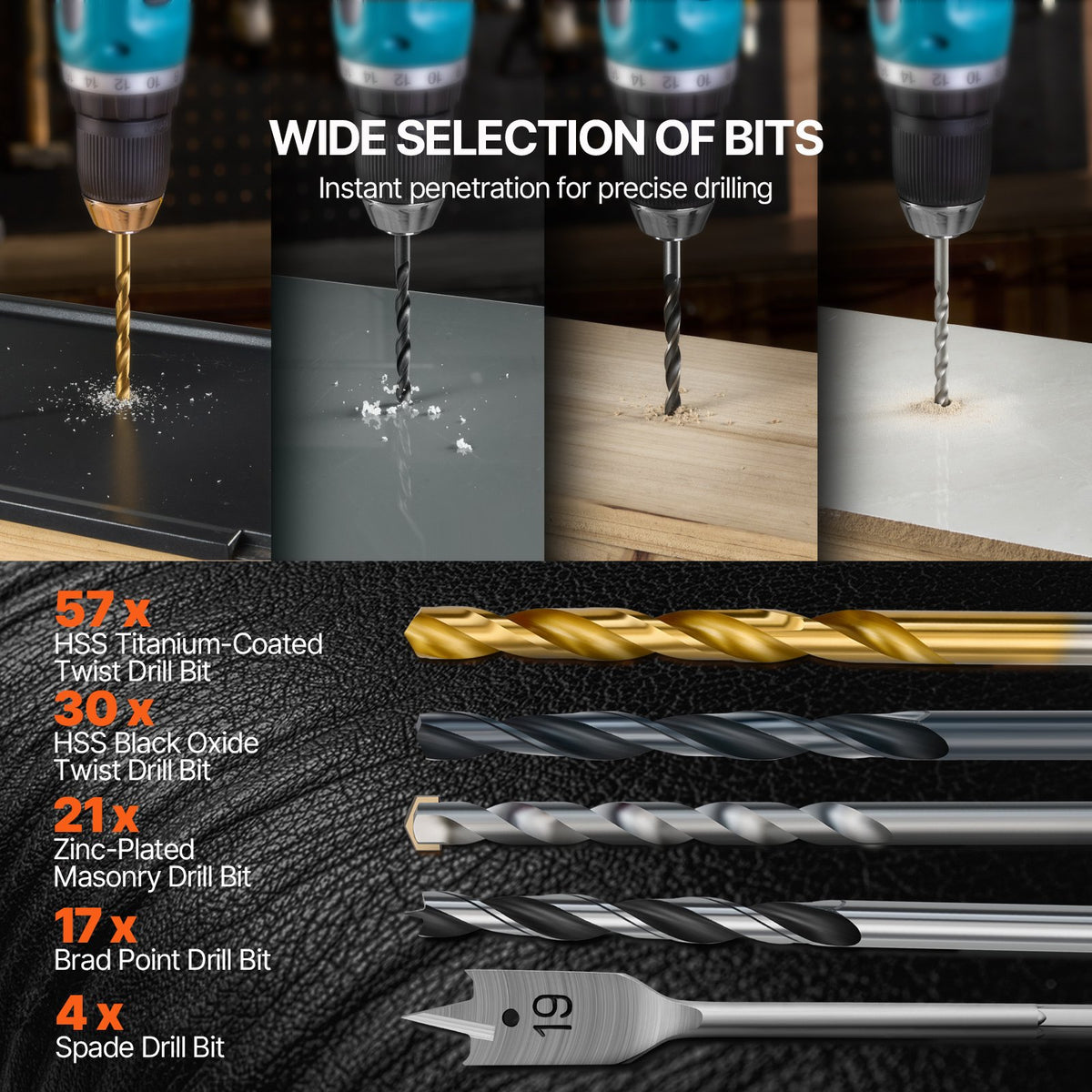 VEVOR Drill Bit Set, 246 Pieces Drill and Driver Bit Set, Screwdriver Bit Set Suitable for Wood Metal Cement Drilling and Screw Driving, Drill Bit Sets Combo Kit Assorted in Organized Carrying Case - CJZHQZTZ246PK9I75V0 - view 4