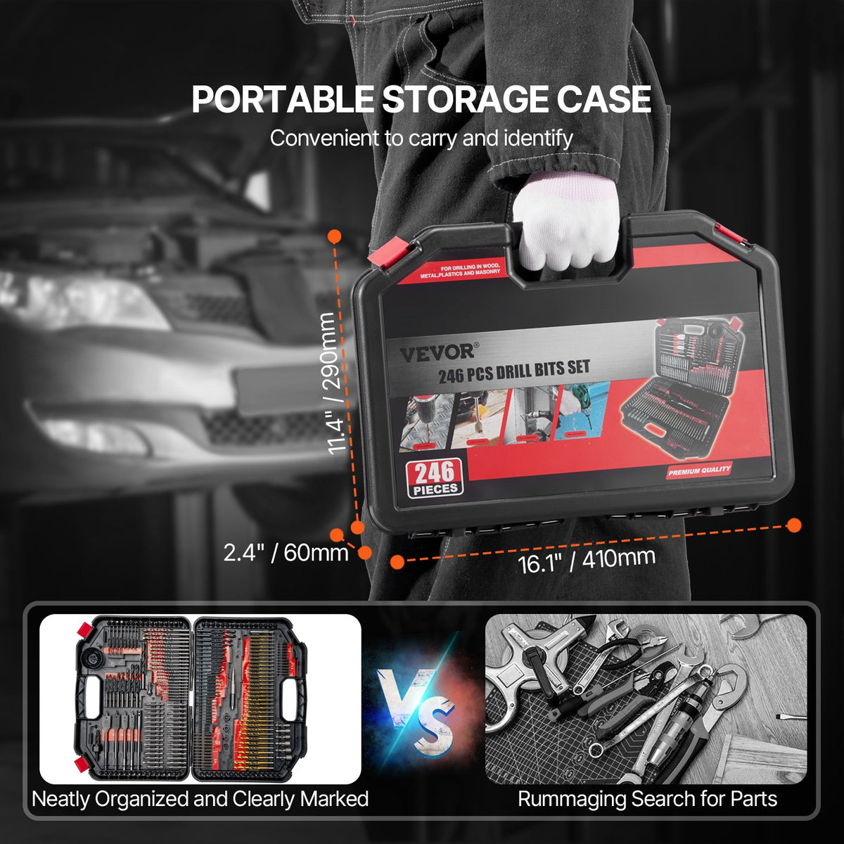 VEVOR Drill Bit Set, 246 Pieces Drill and Driver Bit Set, Screwdriver Bit Set Suitable for Wood Metal Cement Drilling and Screw Driving, Drill Bit Sets Combo Kit Assorted in Organized Carrying Case - CJZHQZTZ246PK9I75V0 - view 6