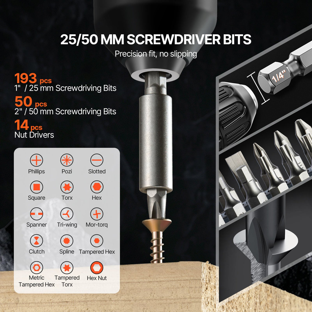 VEVOR Drill Bit Set, 318 Pieces Drill and Driver Bit Set, Screwdriver Bit Set Suitable for Wood Metal Cement Drilling and Screw Driving, Drill Bit Sets Combo Kit Assorted in Organized Carrying Case - CJZHQZTZ300PEZ4SBV0 - view 5