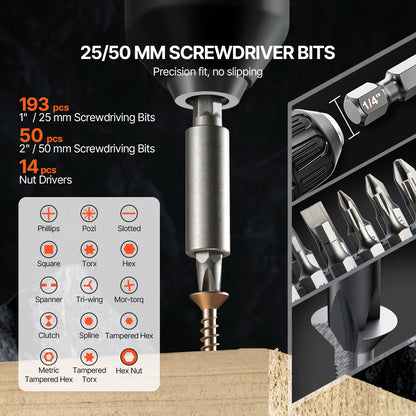 VEVOR Drill Bit Set, 318 Pieces Drill and Driver Bit Set, Screwdriver Bit Set Suitable for Wood Metal Cement Drilling and Screw Driving, Drill Bit Sets Combo Kit Assorted in Organized Carrying Case - CJZHQZTZ300PEZ4SBV0 - view 5