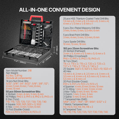VEVOR Drill Bit Set, 318 Pieces Drill and Driver Bit Set, Screwdriver Bit Set Suitable for Wood Metal Cement Drilling and Screw Driving, Drill Bit Sets Combo Kit Assorted in Organized Carrying Case - CJZHQZTZ300PEZ4SBV0 - view 8