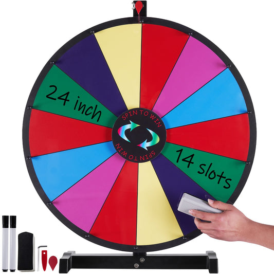 VEVOR 24 inch Spinning Prize Wheel, 14 Slots Tabletop Spinner, Heavy Duty Roulette Wheel with a Dry Erase and 2 Markers, Win Fortune Spin Games in Party Pub Trade Show Carnival - CJZLJP24YCGD8WSCVV0 - view 1