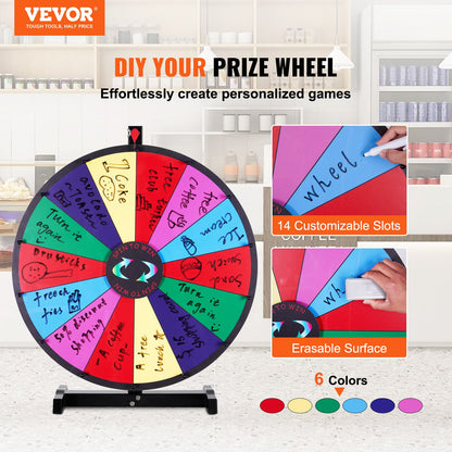 VEVOR 24 inch Spinning Prize Wheel, 14 Slots Tabletop Spinner, Heavy Duty Roulette Wheel with a Dry Erase and 2 Markers, Win Fortune Spin Games in Party Pub Trade Show Carnival - CJZLJP24YCGD8WSCVV0 - view 3