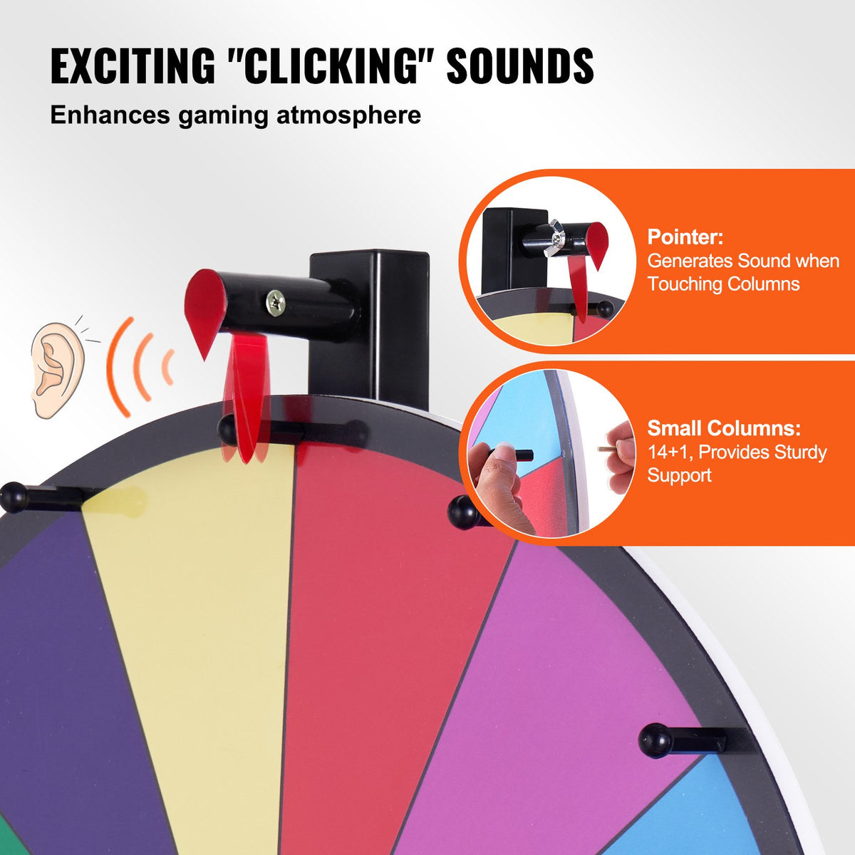VEVOR 24 inch Spinning Prize Wheel, 14 Slots Tabletop Spinner, Heavy Duty Roulette Wheel with a Dry Erase and 2 Markers, Win Fortune Spin Games in Party Pub Trade Show Carnival - CJZLJP24YCGD8WSCVV0 - view 5