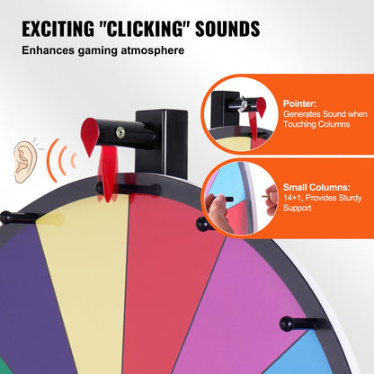 VEVOR 24 inch Spinning Prize Wheel, 14 Slots Tabletop Spinner, Heavy Duty Roulette Wheel with a Dry Erase and 2 Markers, Win Fortune Spin Games in Party Pub Trade Show Carnival - CJZLJP24YCGD8WSCVV0 - view 5