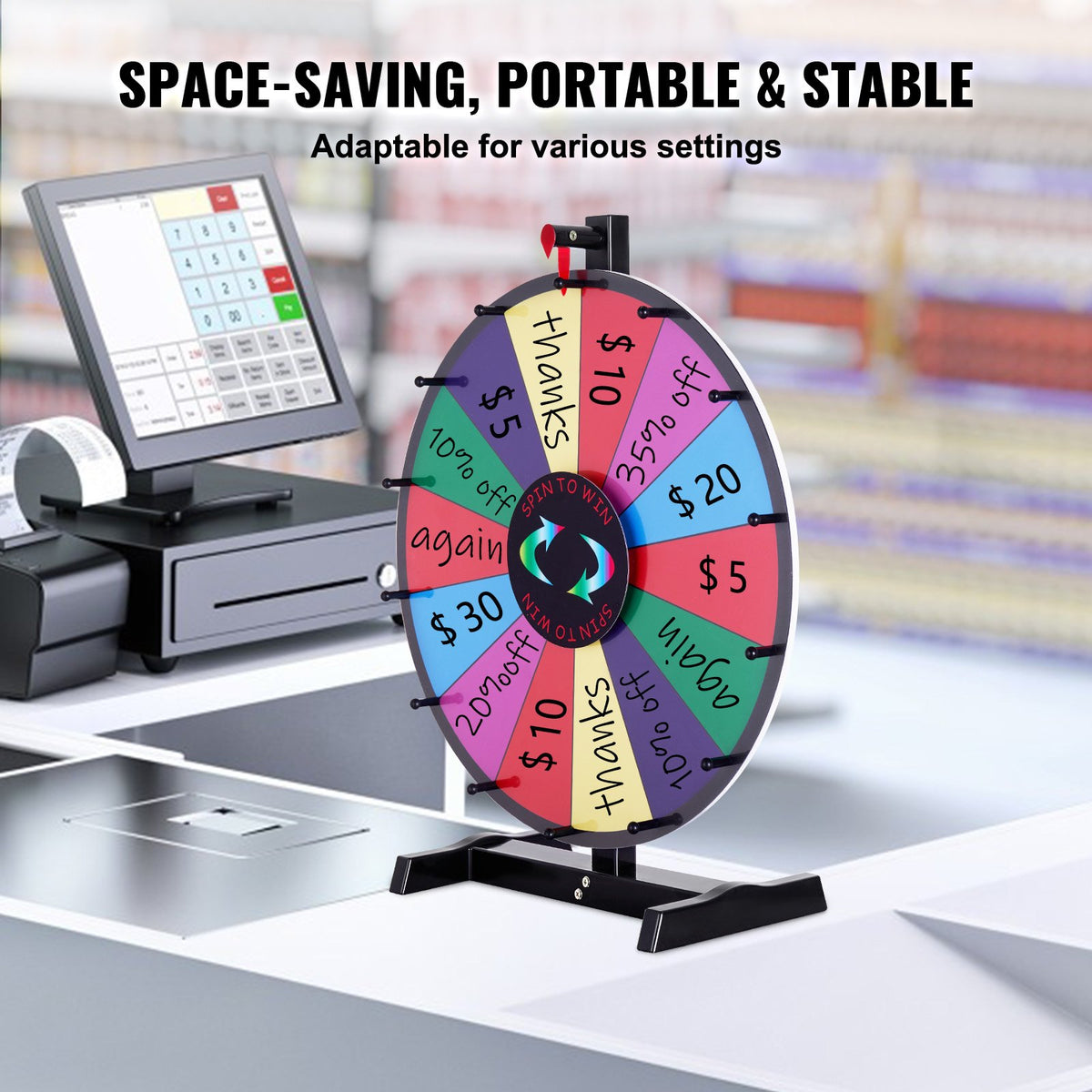 VEVOR 24 inch Spinning Prize Wheel, 14 Slots Tabletop Spinner, Heavy Duty Roulette Wheel with a Dry Erase and 2 Markers, Win Fortune Spin Games in Party Pub Trade Show Carnival - CJZLJP24YCGD8WSCVV0 - view 6