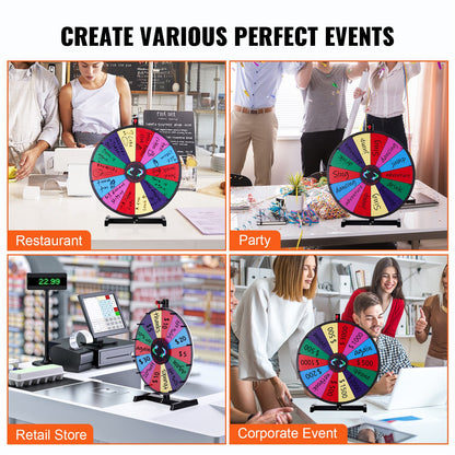 VEVOR 24 inch Spinning Prize Wheel, 14 Slots Tabletop Spinner, Heavy Duty Roulette Wheel with a Dry Erase and 2 Markers, Win Fortune Spin Games in Party Pub Trade Show Carnival - CJZLJP24YCGD8WSCVV0 - view 7