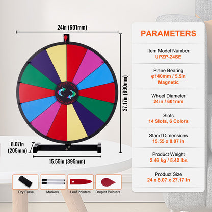 VEVOR 24 inch Spinning Prize Wheel, 14 Slots Tabletop Spinner, Heavy Duty Roulette Wheel with a Dry Erase and 2 Markers, Win Fortune Spin Games in Party Pub Trade Show Carnival - CJZLJP24YCGD8WSCVV0 - view 8