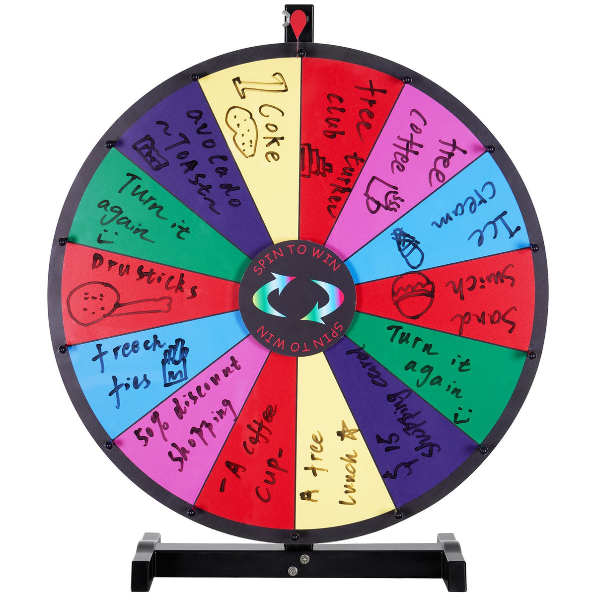 VEVOR 24 inch Spinning Prize Wheel, 14 Slots Tabletop Spinner, Heavy Duty Roulette Wheel with a Dry Erase and 2 Markers, Win Fortune Spin Games in Party Pub Trade Show Carnival - CJZLJP24YCGD8WSCVV0 - view 10
