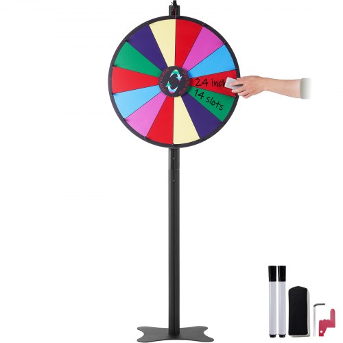 VEVOR 24 inch Spinning Prize Wheel, 14 Slots Spinning Wheel, Roulette Wheel with a Dry Erase and 2 Markers, Tabletop or Floor Standing Win Fortune Spin Games in Party Pub Trade Show Carnival - CJZLJP24YCLDOLAIQV0 - view 2