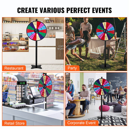 VEVOR 24 inch Spinning Prize Wheel, 14 Slots Spinning Wheel, Roulette Wheel with a Dry Erase and 2 Markers, Tabletop or Floor Standing Win Fortune Spin Games in Party Pub Trade Show Carnival - CJZLJP24YCLDOLAIQV0 - view 7