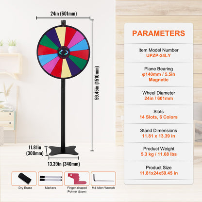 VEVOR 24 inch Spinning Prize Wheel, 14 Slots Spinning Wheel, Roulette Wheel with a Dry Erase and 2 Markers, Tabletop or Floor Standing Win Fortune Spin Games in Party Pub Trade Show Carnival - CJZLJP24YCLDOLAIQV0 - view 8