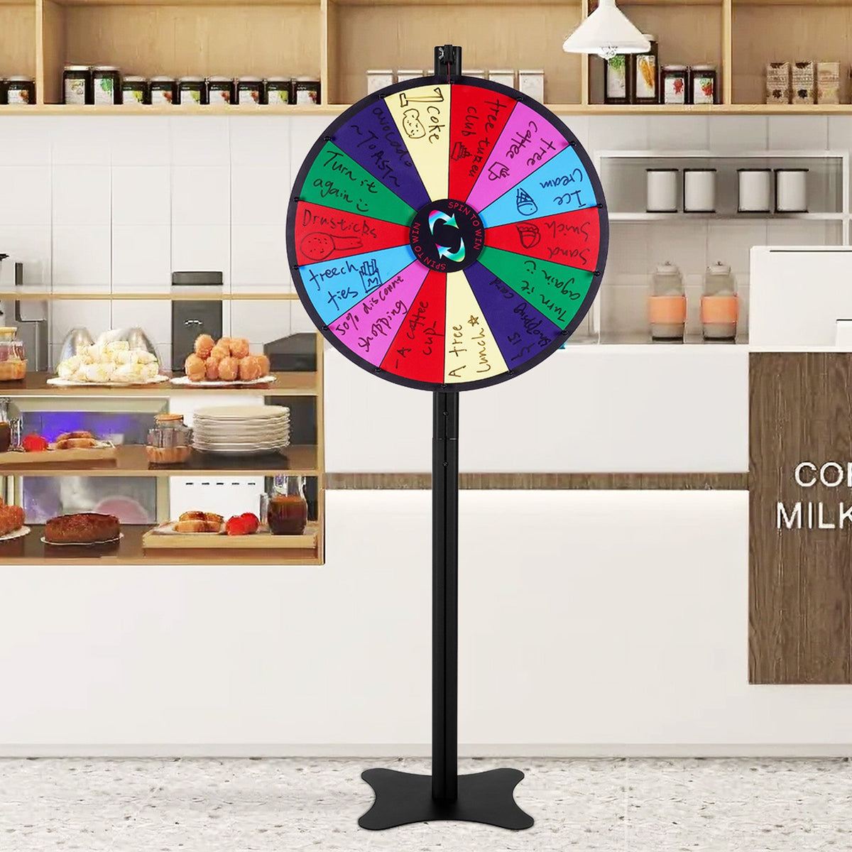 VEVOR 24 inch Spinning Prize Wheel, 14 Slots Spinning Wheel, Roulette Wheel with a Dry Erase and 2 Markers, Tabletop or Floor Standing Win Fortune Spin Games in Party Pub Trade Show Carnival - CJZLJP24YCLDOLAIQV0 - view 9
