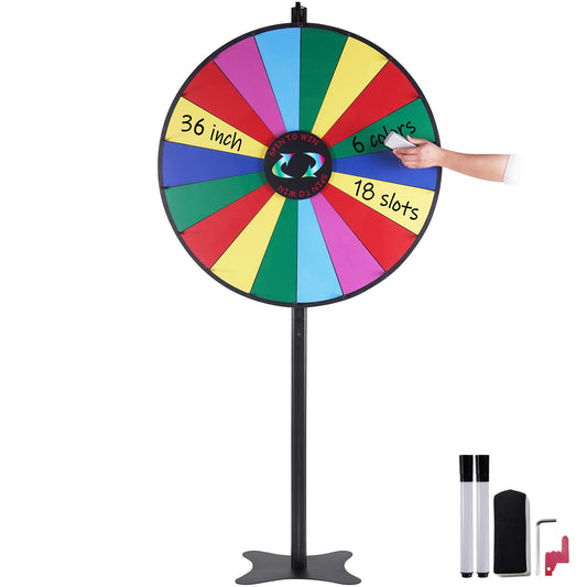 VEVOR 36 inch Spinning Prize Wheel, 18 Slots Spinning Wheel, Roulette Wheel with a Dry Erase and 2 Markers, Tabletop or Floor Standing Win Fortune Spin Games in Party Pub Trade Show Carnival - CJZLJP36YCLD348OOV0 - view 1