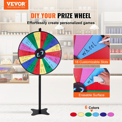 VEVOR 36 inch Spinning Prize Wheel, 18 Slots Spinning Wheel, Roulette Wheel with a Dry Erase and 2 Markers, Tabletop or Floor Standing Win Fortune Spin Games in Party Pub Trade Show Carnival - CJZLJP36YCLD348OOV0 - view 3