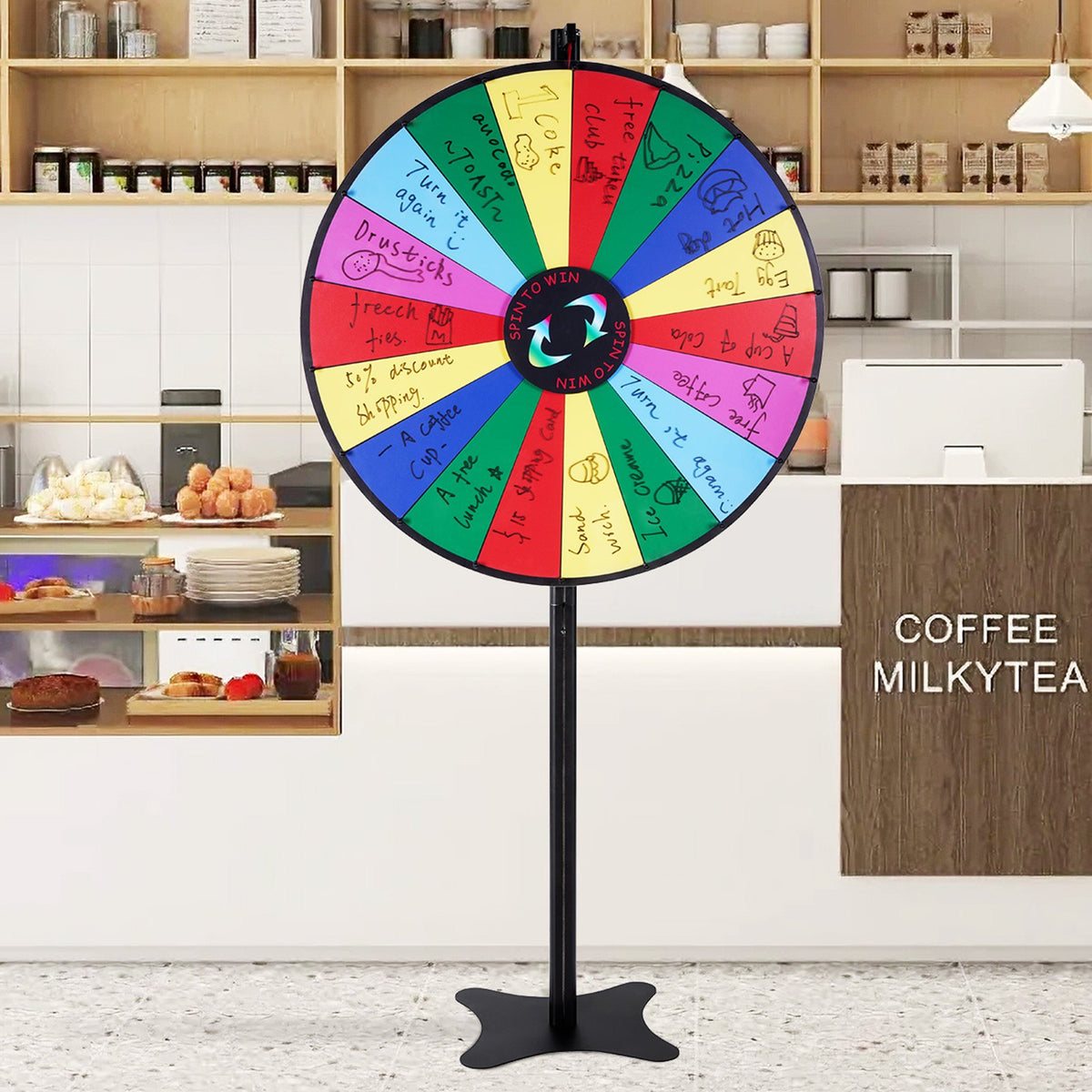 VEVOR 36 inch Spinning Prize Wheel, 18 Slots Spinning Wheel, Roulette Wheel with a Dry Erase and 2 Markers, Tabletop or Floor Standing Win Fortune Spin Games in Party Pub Trade Show Carnival - CJZLJP36YCLD348OOV0 - view 9