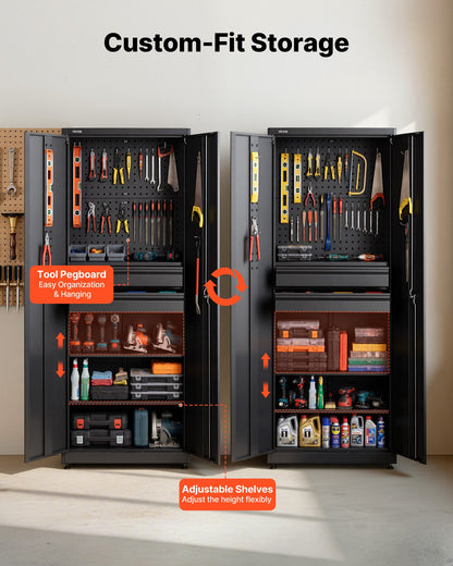VEVOR Metal Storage Cabinet, 180 lbs Shelf Load Capacity, 70.87" Tall Garage Tool Storage Cabinet with 2 Locking Doors, Adjustable Shelves, 2 Drawers, Pegboard, for Garage, Home, Office, Utility Room - CKCWJGJDCTNCWGRS9001V0 - view 4