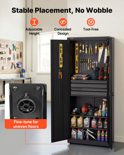 VEVOR Metal Storage Cabinet, 180 lbs Shelf Load Capacity, 70.87" Tall Garage Tool Storage Cabinet with 2 Locking Doors, Adjustable Shelves, 2 Drawers, Pegboard, for Garage, Home, Office, Utility Room - CKCWJGJDCTNCWGRS9001V0 - view 7