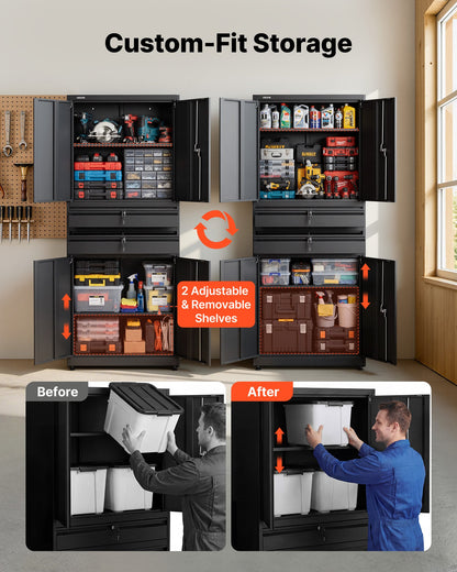 VEVOR Metal Storage Cabinet, 180 lbs Shelf Load Capacity, 70.87" Tall Garage Tool Storage Cabinet with 4 Locking Doors and Adjustable Shelves, 2 Drawers, for Garage, Home, Office, Utility Room, Black - CKCWJGJDCTYB9AK4X001V0 - view 4
