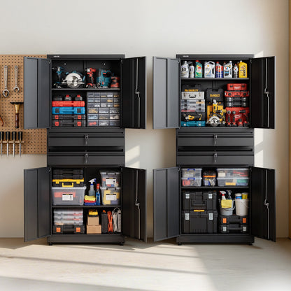 VEVOR Metal Storage Cabinet, 180 lbs Shelf Load Capacity, 70.87" Tall Garage Tool Storage Cabinet with 4 Locking Doors and Adjustable Shelves, 2 Drawers, for Garage, Home, Office, Utility Room, Black - CKCWJGJDCTYB9AK4X001V0 - view 9