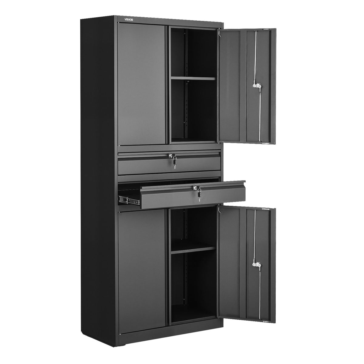 VEVOR Metal Storage Cabinet, 180 lbs Shelf Load Capacity, 70.87" Tall Garage Tool Storage Cabinet with 4 Locking Doors and Adjustable Shelves, 2 Drawers, for Garage, Home, Office, Utility Room, Black - CKCWJGJDCTYB9AK4X001V0 - view 10
