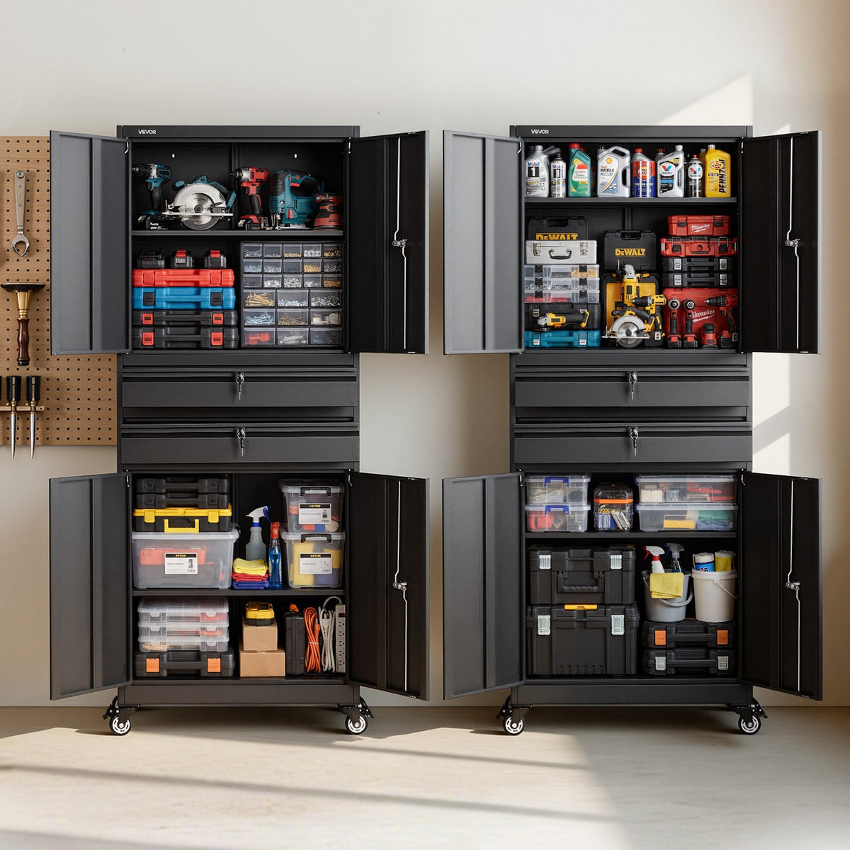 VEVOR Metal Storage Cabinet with Wheels, 180 lbs Shelf Load Capacity, 75" Tall Rolling Garage Tool Storage Cabinet with 4 Locking Doors and Adjustable Shelves, 2 Drawers, for Garage, Office, Home - CKCWJGJDCTYBX5J7E001V0 - view 9
