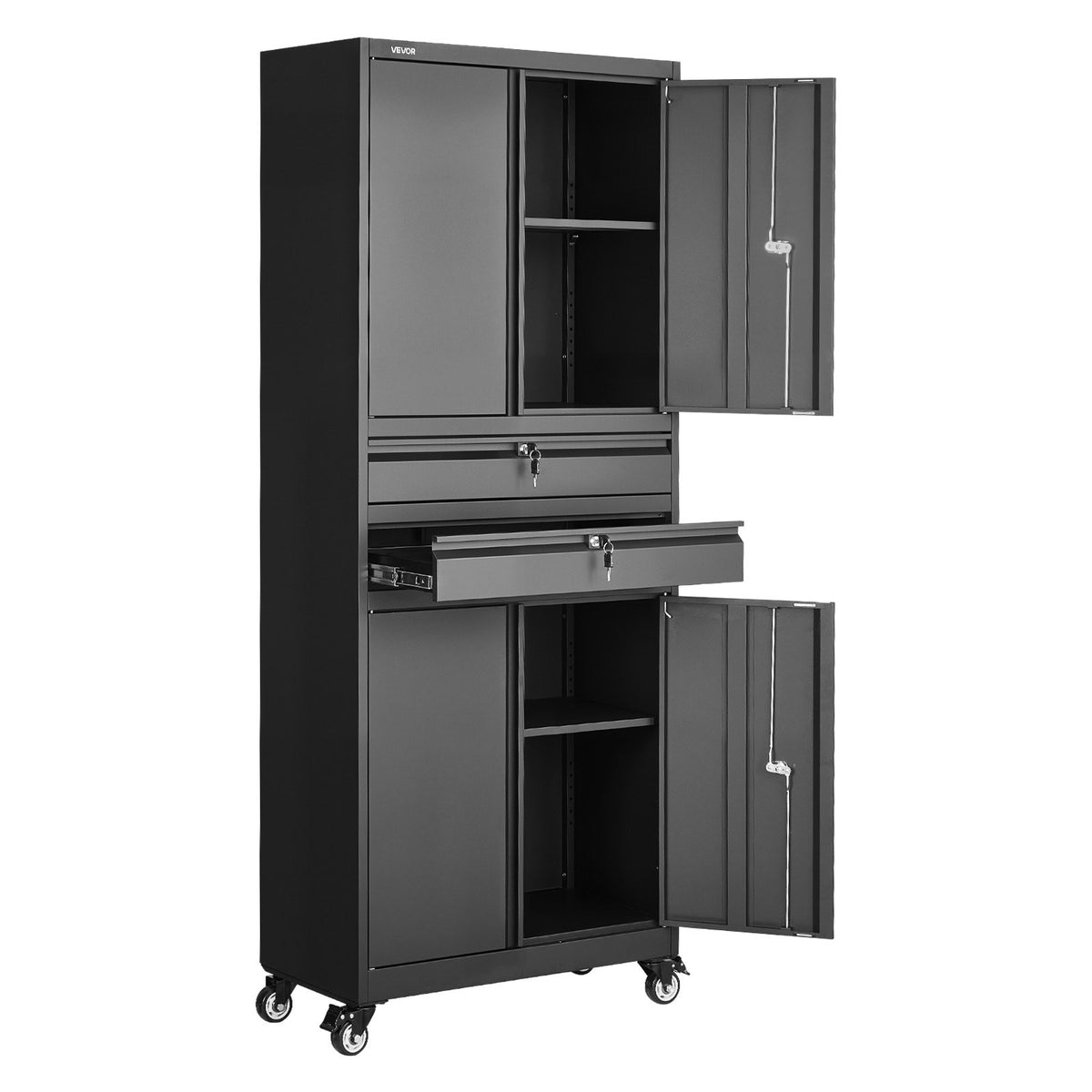 VEVOR Metal Storage Cabinet with Wheels, 180 lbs Shelf Load Capacity, 75" Tall Rolling Garage Tool Storage Cabinet with 4 Locking Doors and Adjustable Shelves, 2 Drawers, for Garage, Office, Home - CKCWJGJDCTYBX5J7E001V0 - view 10