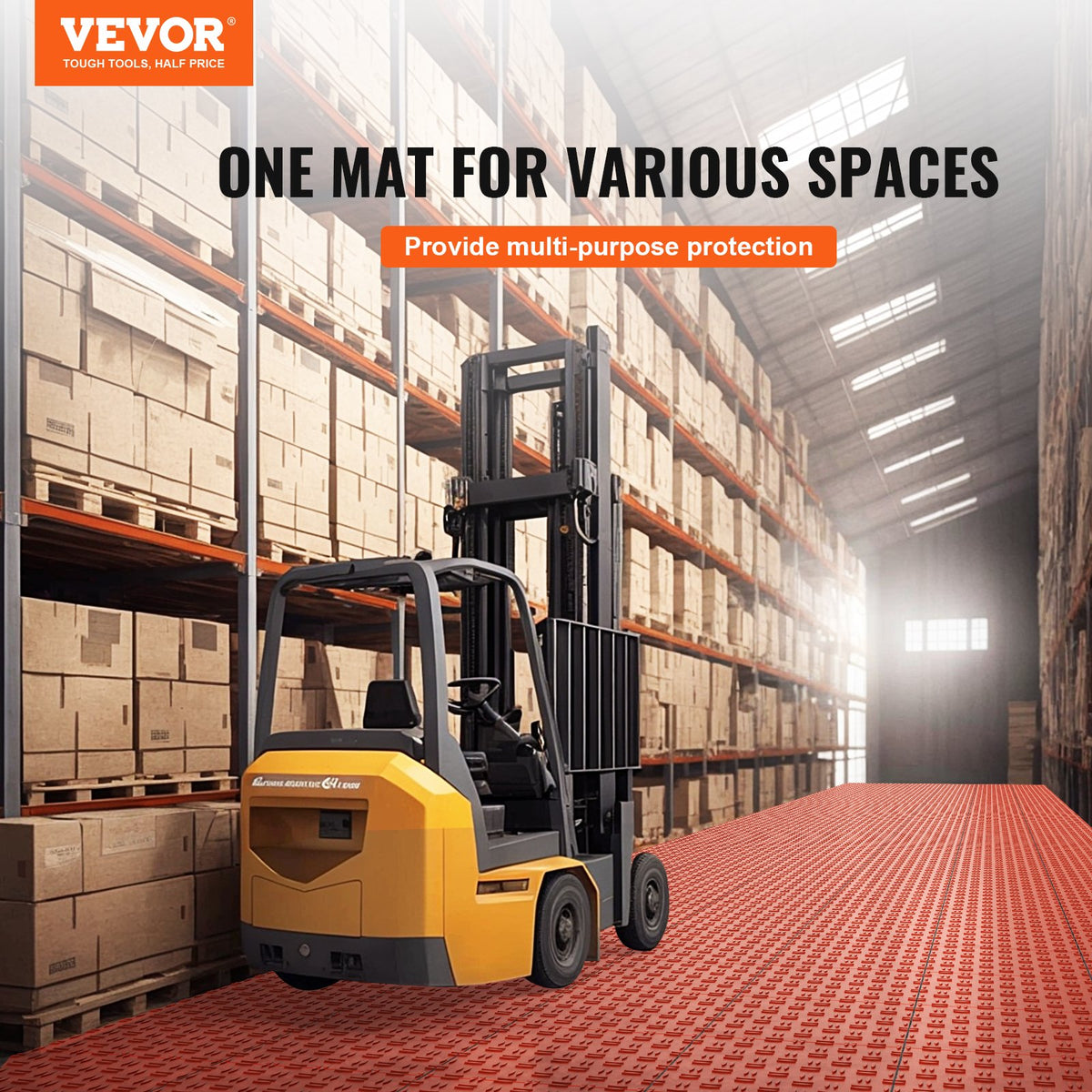 VEVOR Garage Tiles Interlocking, 12 x 12 x 0.53 inch 25 Pack Garage Floor Covering Tiles, Non-Slip Double-Sided Texture Garage Flooring Tiles, for Garages, Basements, Repair Shops, Red - CKDDHSJ251212BWPIV0 - view 3