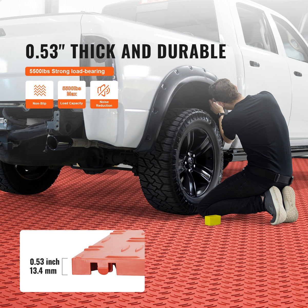 VEVOR Garage Tiles Interlocking, 12 x 12 x 0.53 inch 25 Pack Garage Floor Covering Tiles, Non-Slip Double-Sided Texture Garage Flooring Tiles, for Garages, Basements, Repair Shops, Red - CKDDHSJ251212BWPIV0 - view 4