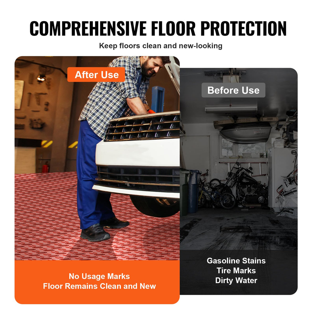VEVOR Garage Tiles Interlocking, 12 x 12 x 0.53 inch 25 Pack Garage Floor Covering Tiles, Non-Slip Double-Sided Texture Garage Flooring Tiles, for Garages, Basements, Repair Shops, Red - CKDDHSJ251212BWPIV0 - view 6