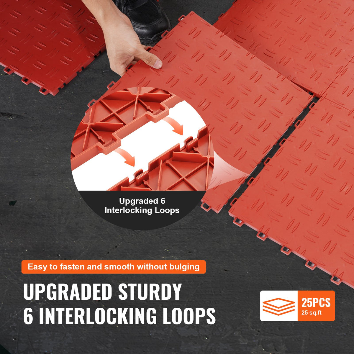 VEVOR Garage Tiles Interlocking, 12 x 12 x 0.53 inch 25 Pack Garage Floor Covering Tiles, Non-Slip Double-Sided Texture Garage Flooring Tiles, for Garages, Basements, Repair Shops, Red - CKDDHSJ251212BWPIV0 - view 7