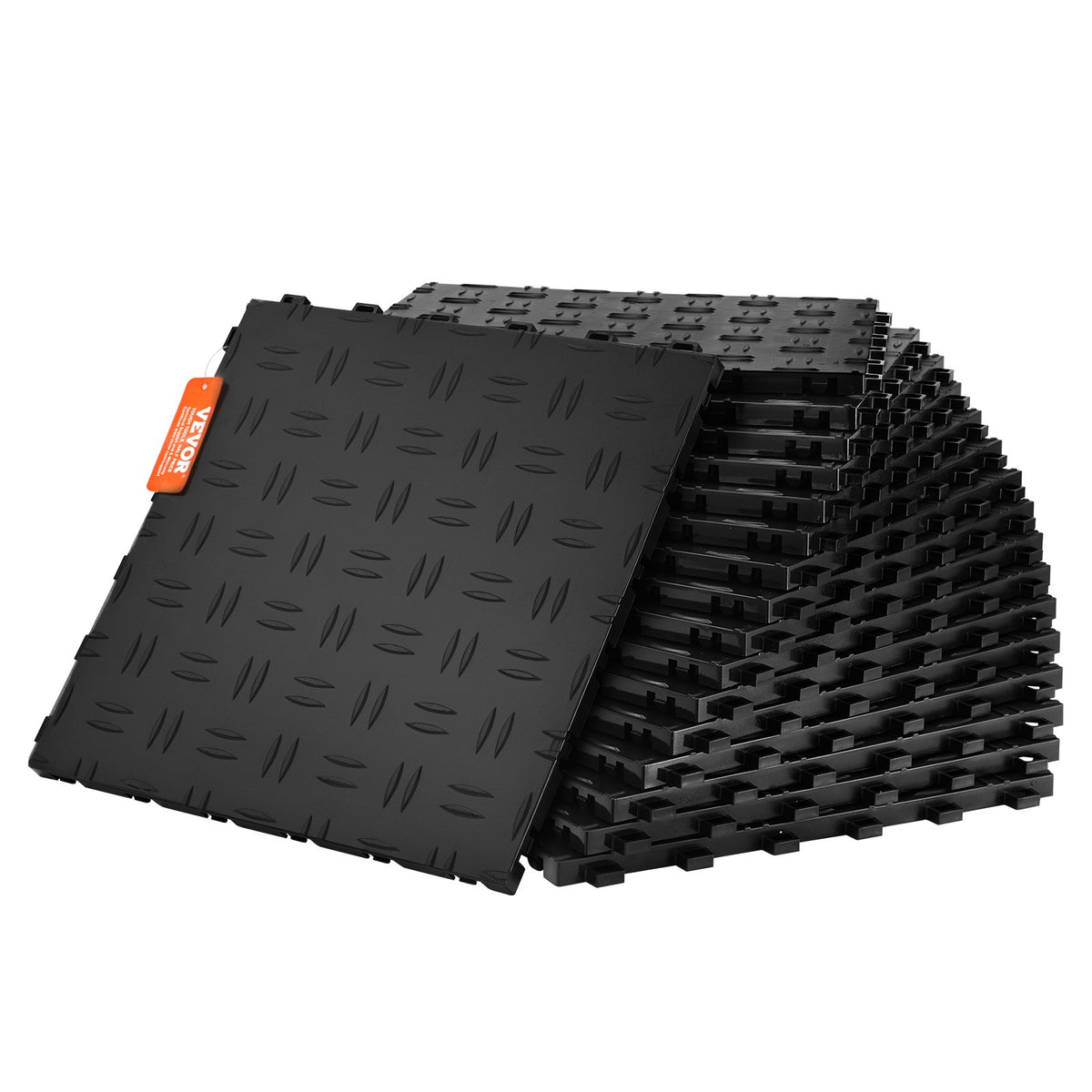 VEVOR Garage Tiles Interlocking, 12 x 12 x 0.53 inch 25 Pack Garage Floor Covering Tiles, Non-Slip Double-Sided Texture Garage Flooring Tiles, for Garages, Basements, Repair Shops, Black - CKDDHSJ251212I91TV0 - view 1