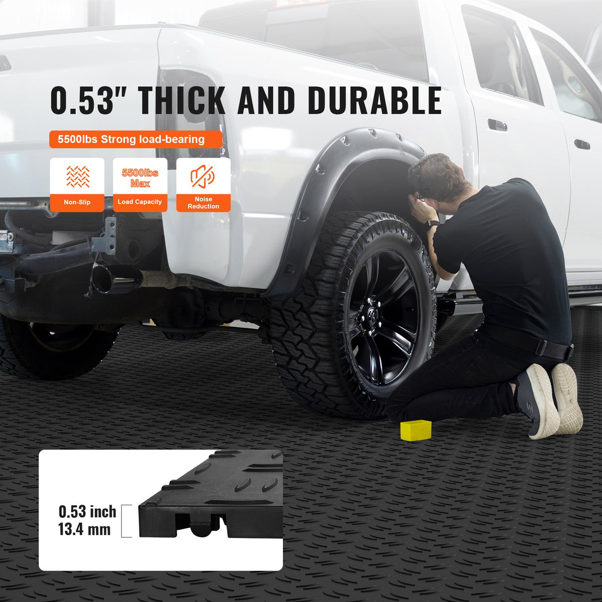 VEVOR Garage Tiles Interlocking, 12 x 12 x 0.53 inch 25 Pack Garage Floor Covering Tiles, Non-Slip Double-Sided Texture Garage Flooring Tiles, for Garages, Basements, Repair Shops, Black - CKDDHSJ251212I91TV0 - view 4