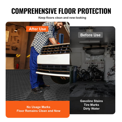 VEVOR Garage Tiles Interlocking, 12 x 12 x 0.53 inch 25 Pack Garage Floor Covering Tiles, Non-Slip Double-Sided Texture Garage Flooring Tiles, for Garages, Basements, Repair Shops, Black - CKDDHSJ251212I91TV0 - view 6