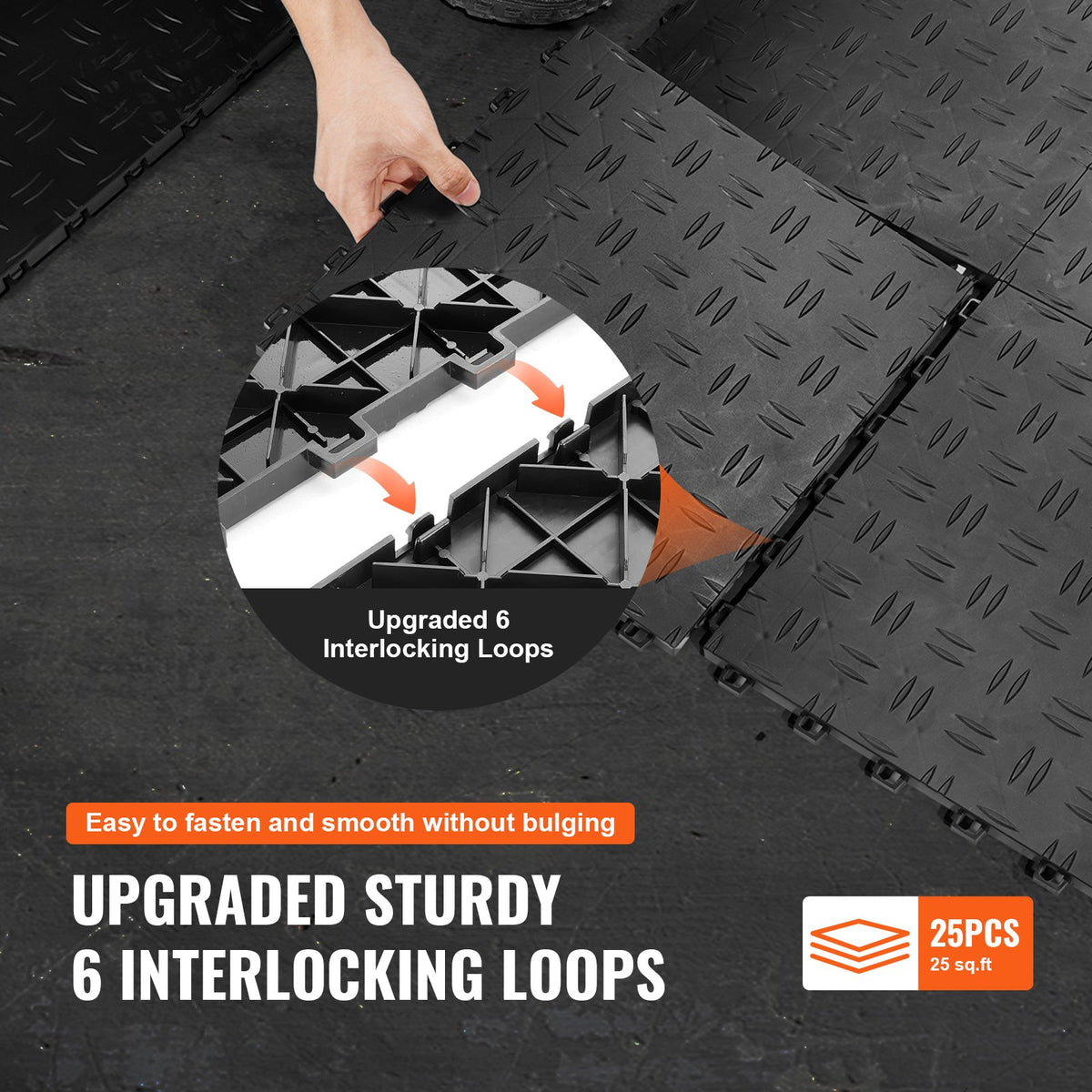 VEVOR Garage Tiles Interlocking, 12 x 12 x 0.53 inch 25 Pack Garage Floor Covering Tiles, Non-Slip Double-Sided Texture Garage Flooring Tiles, for Garages, Basements, Repair Shops, Black - CKDDHSJ251212I91TV0 - view 7