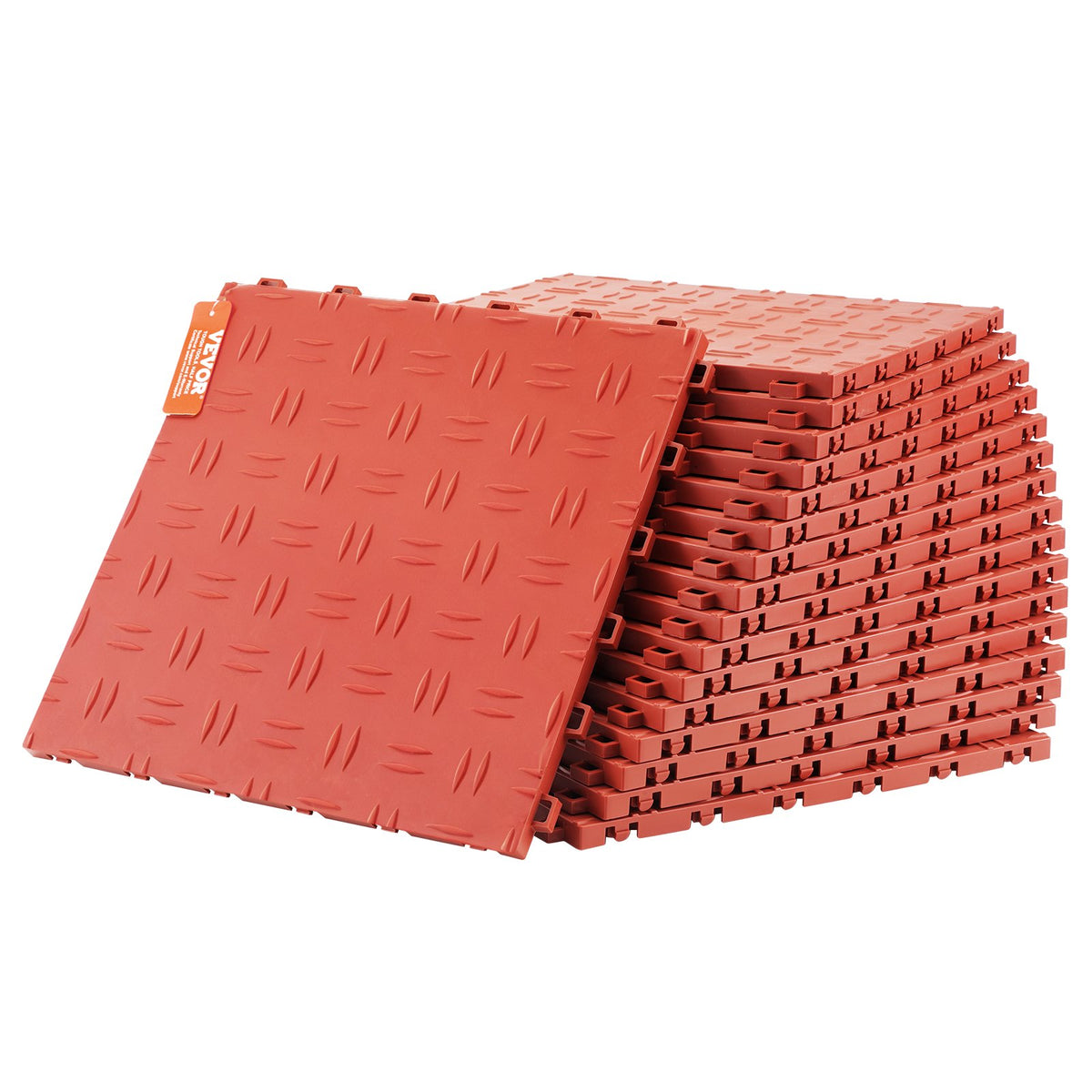 VEVOR Garage Tiles Interlocking, 12 x 12 x 0.53 inch 50 Pack Garage Floor Covering Tiles, Non-Slip Double-Sided Texture Garage Flooring Tiles, for Garages, Basements, Repair Shops, Red - CKDDHSJ501212FZ13V0 - view 1