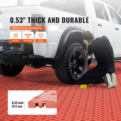 VEVOR Garage Tiles Interlocking, 12 x 12 x 0.53 inch 50 Pack Garage Floor Covering Tiles, Non-Slip Double-Sided Texture Garage Flooring Tiles, for Garages, Basements, Repair Shops, Red - CKDDHSJ501212FZ13V0 - view 4